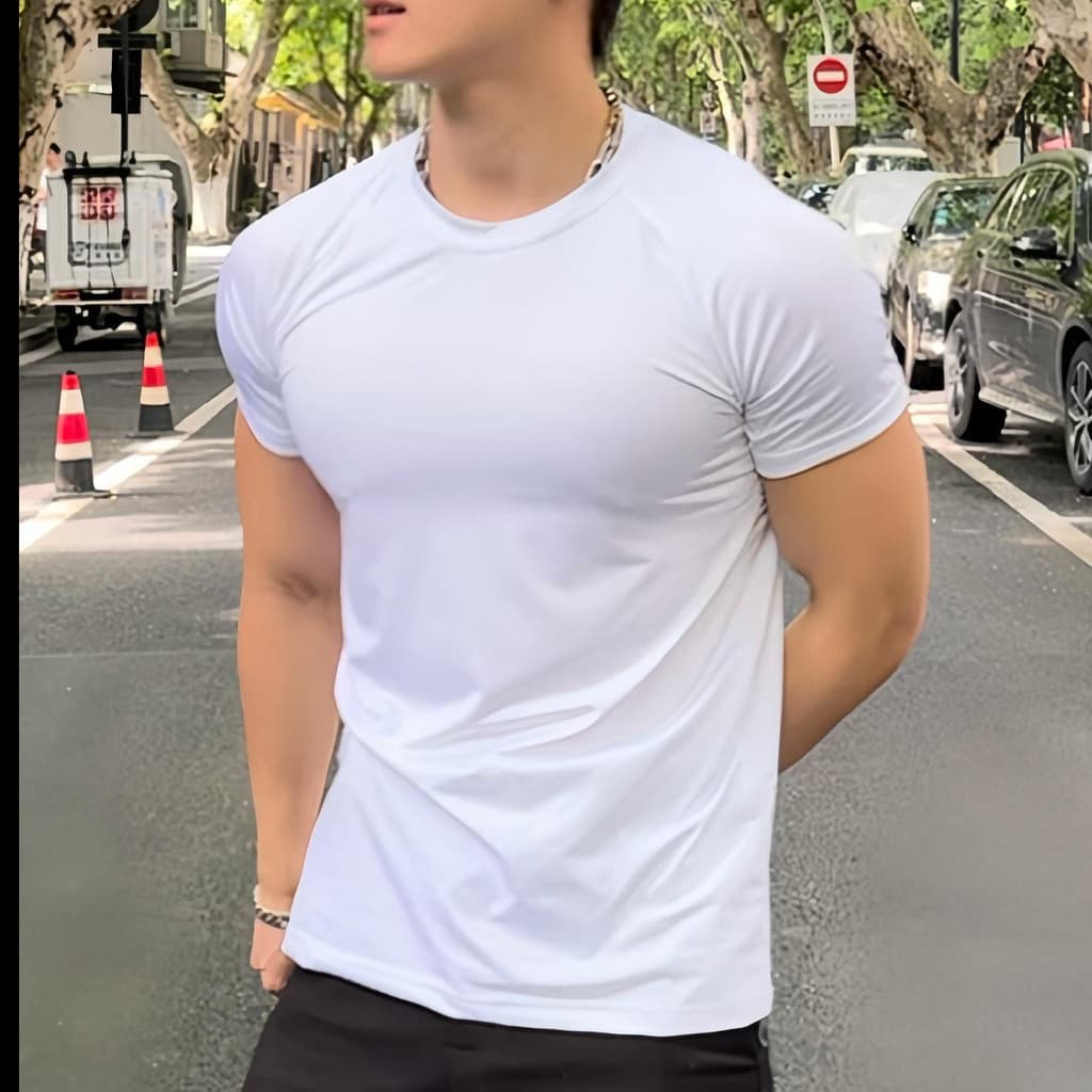 Verão Slim-Fit Stretch Fitness Manga Curta Esportes Masculinos Treinamento de Corrida Soli de Secagem Rápida