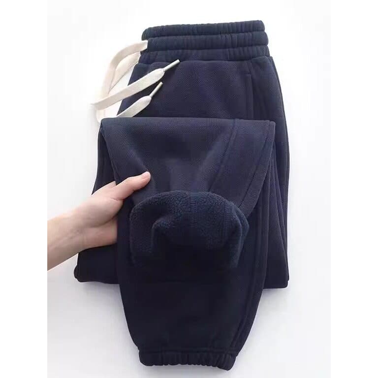 Lã quente outono inverno!Calça de moletom masculina com cordão pesado, cor azul marinho, 400g, forro de lã, calça Casual