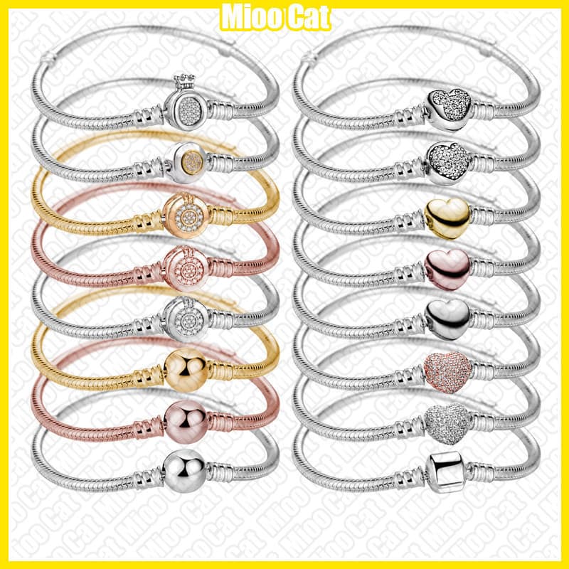 Pulseira banhada a prata, bolsa de veludo dourada DIY moyhs925, osso de cobra, coração N8XY