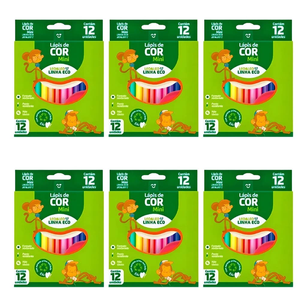 Lapis De Cor Mini Linha Eco C/12unidades C/06 Caixas-leonora Marcação Cores Diversos