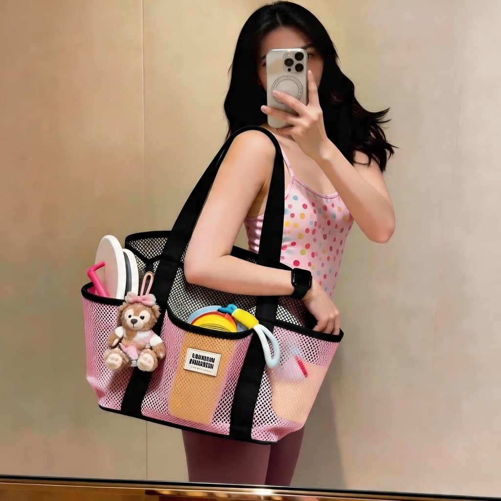 Bolsa de malha para natação, bolsa de armazenamento para lavagem, separação seca e molhada, à prova d'água, grande capac