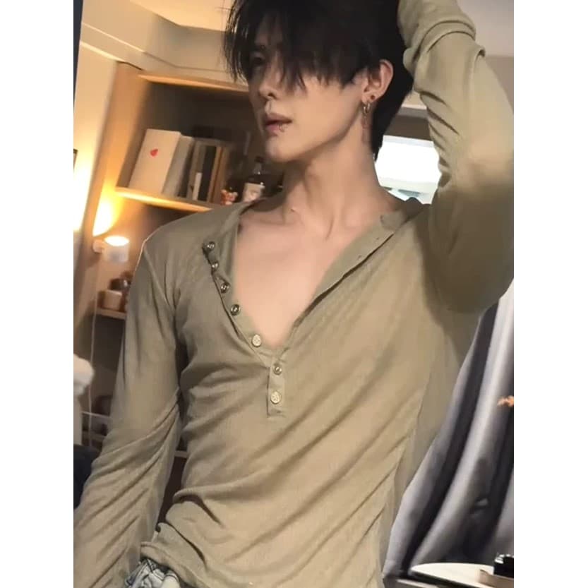 Camisa Henry de alta elasticidade estilo abstinência, modelo masculino, protetor solar justo, manga comprida, leve, lige