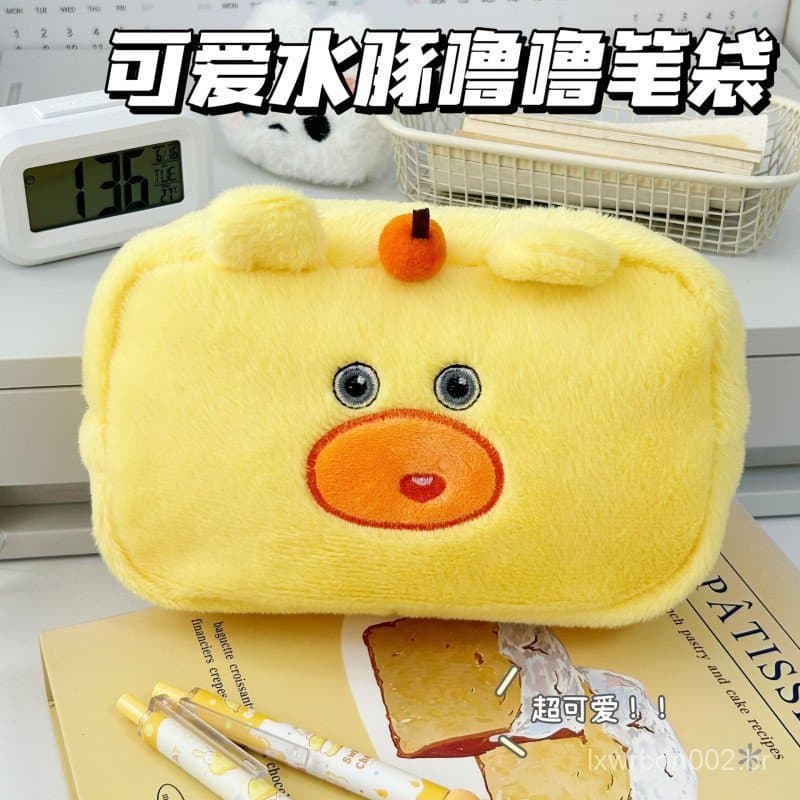 Estojo de Pelúcia de Capivara Fofo, Necessaire Escolar Grande Capacidade