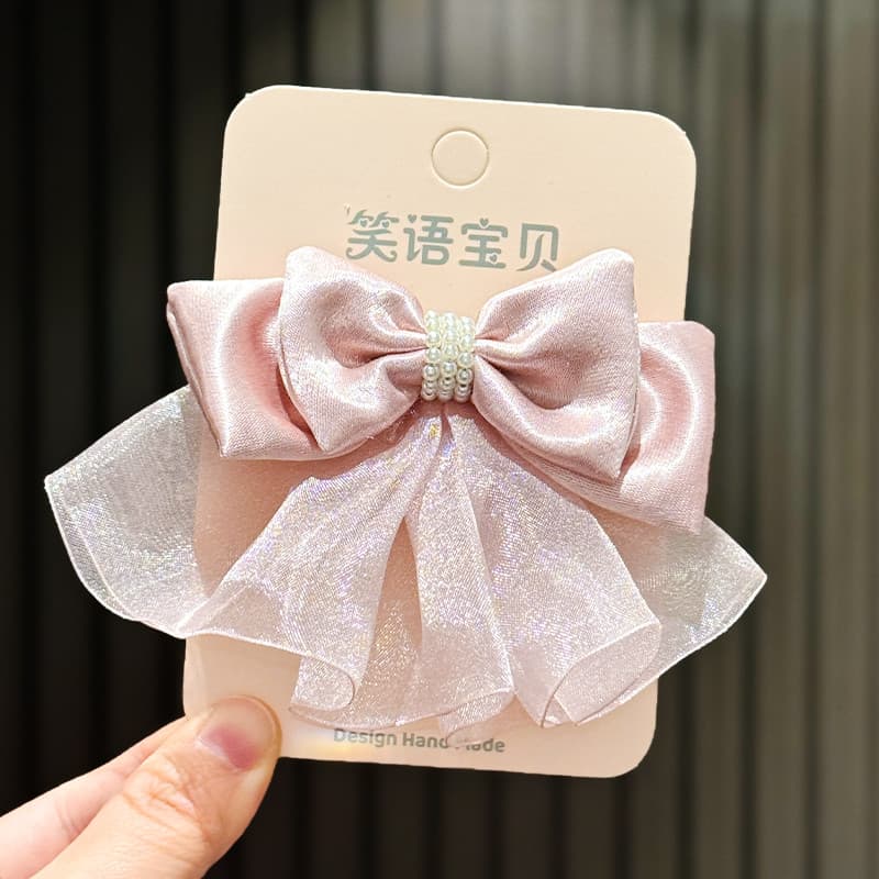 Cetim Organza arco hairpin luz luxo estilo princesa High-End crianças hairpin menina doce temperamento cocar