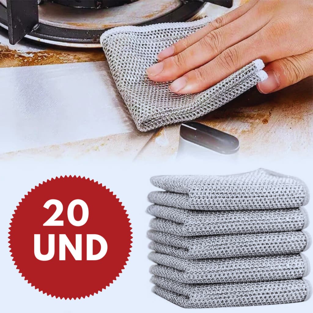 kit 20 Panos Multiuso Metálico Malha de Aço Reutilizável – Limpeza de Panelas, Louças e Superfícies