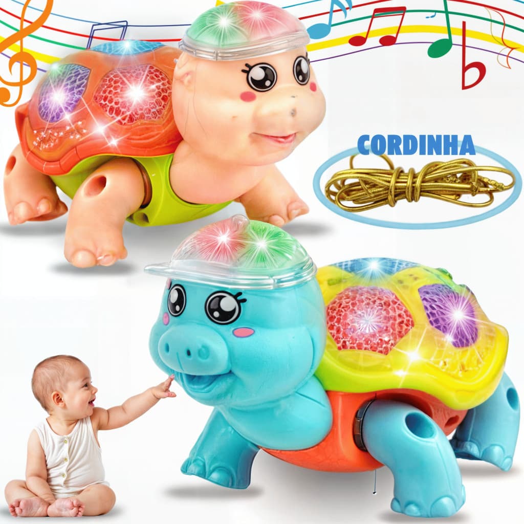 Brinquedo Tartaruga Elétrica Com Som Luz E Movimento