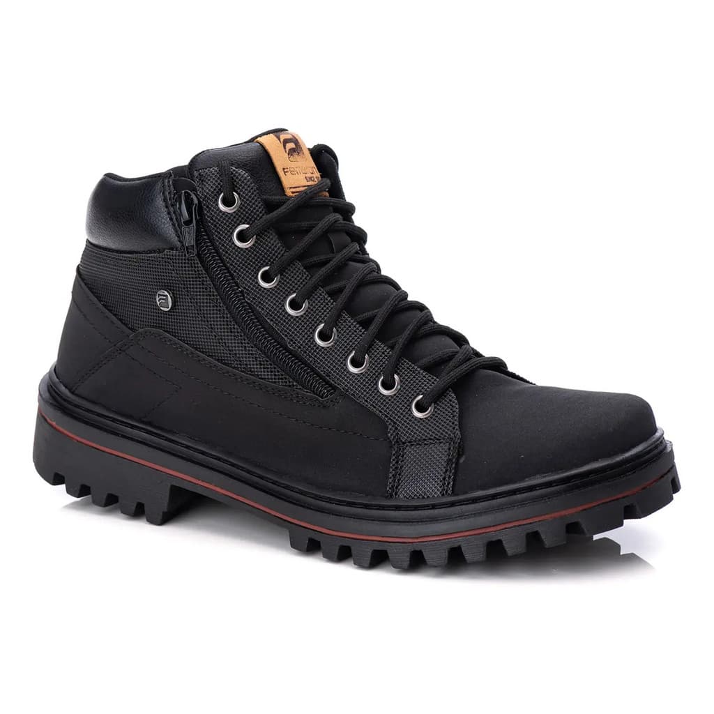 Bota Coturno Masculina Motoboy Adventure Detalhada Preta e Vermelha Masculina Premium Confortável Casual