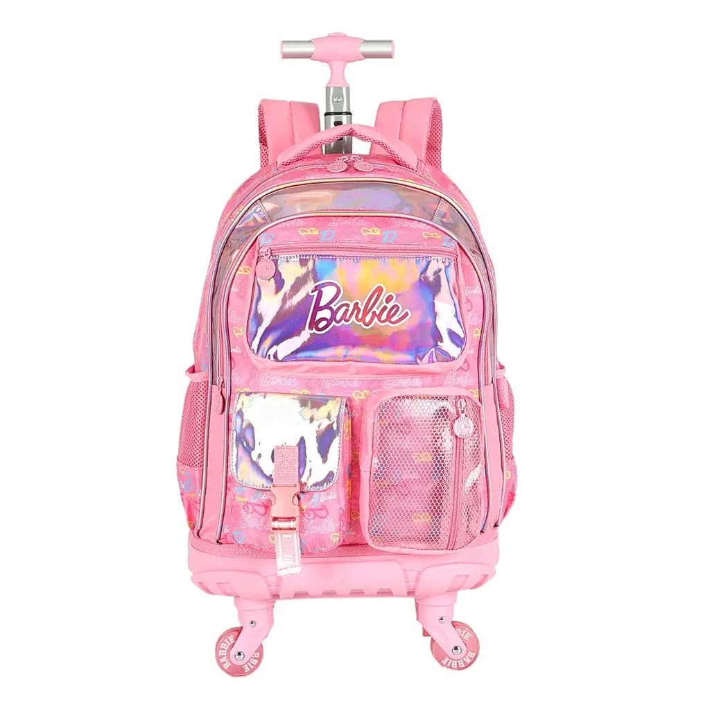 Mochila com rodas e de Costas Escolar Holográfica Infantil Barbie