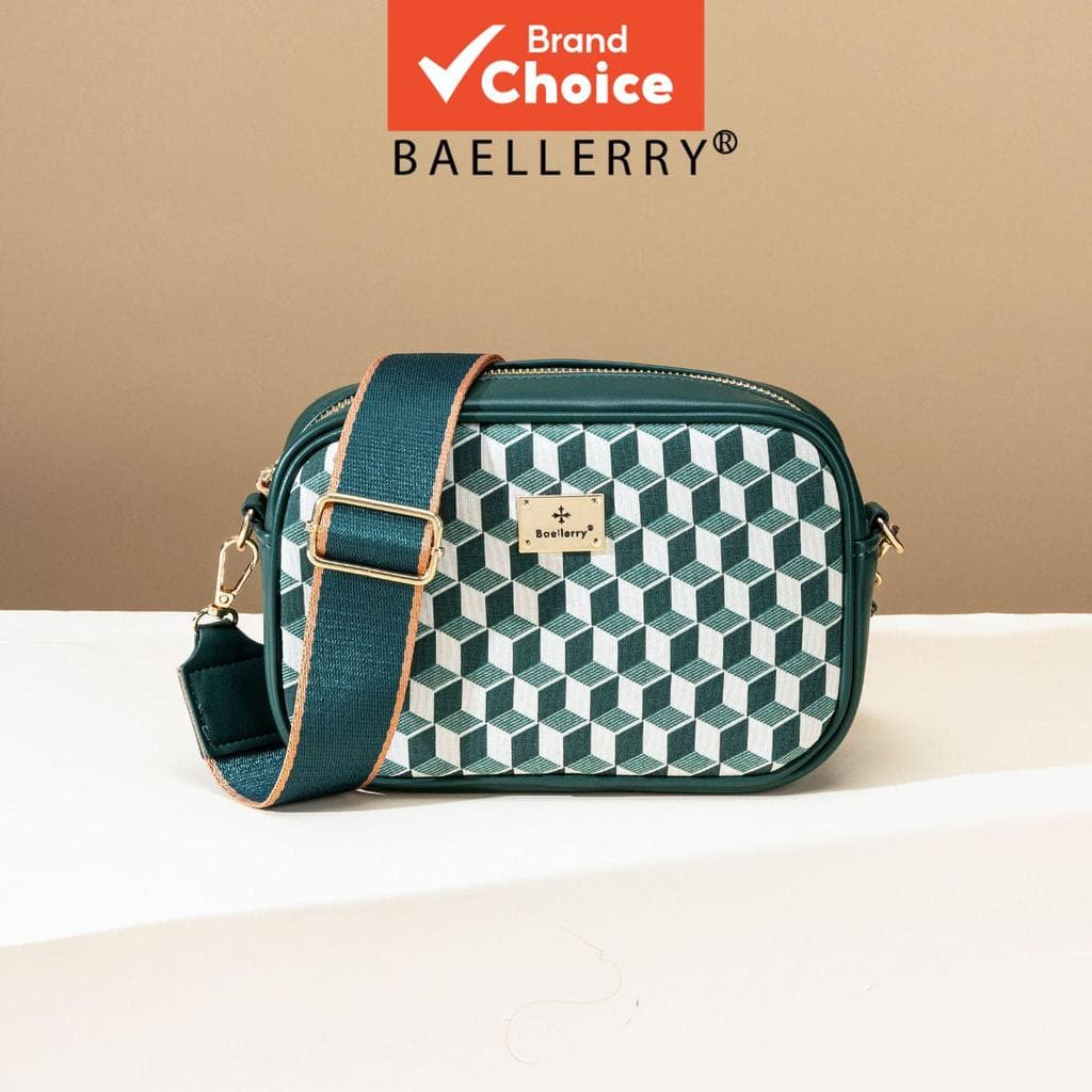 Baellerry Bolsa Tiracolo Feminina com Estampa Geométrica de Cubo, Alça Ajustável Larga, Fecho de Zíper Dourado, Mini