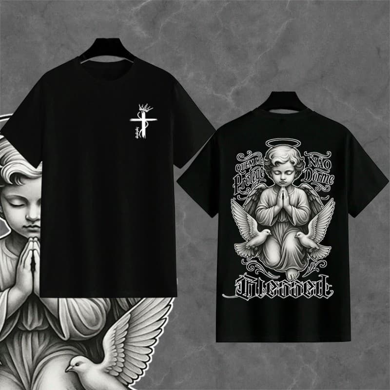 Camiseta Streetwear com Estampa de Anjo - 100% Algodão, Estampa Elegante e Visual Imponente