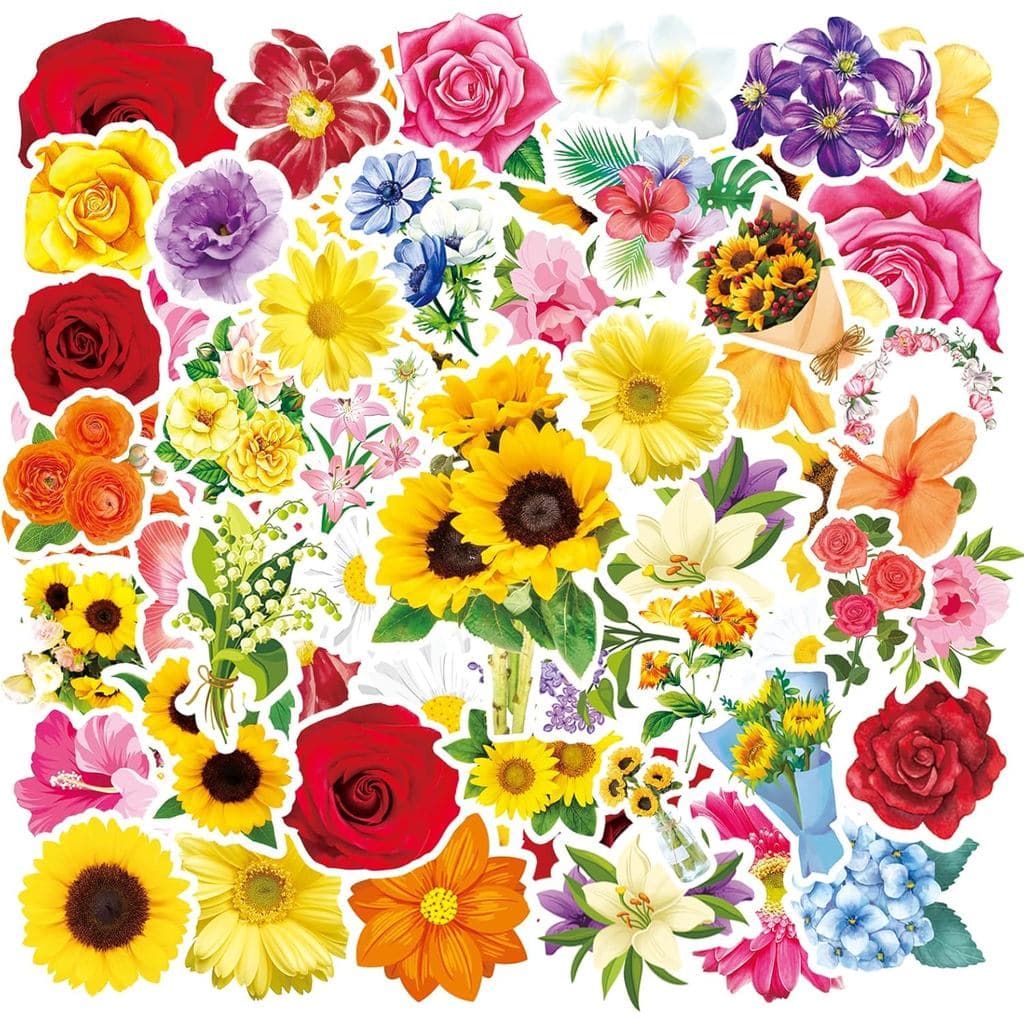 Adesivos Florais de Flores 650 Peças Verão Primavera Rosa Girassol Hibisco Adesivos de Vinil para Garrafa de Água, Scrap