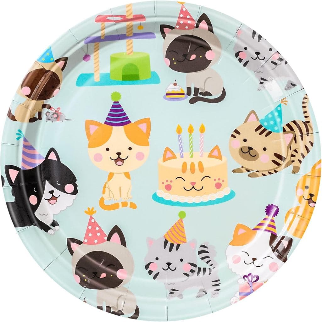 Pratos de Papel com Tema de Gato AnyDesign 9 e 7 Polegadas, Pratos Descartáveis para Festa de Aniversário, Prato de Sobr