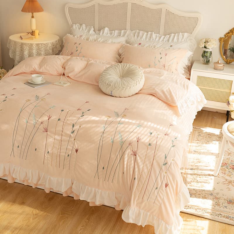 Outono inverno bebê velo cama conjunto de quatro peças leite velo engrossado Coral velo estilo princesa menina coração b