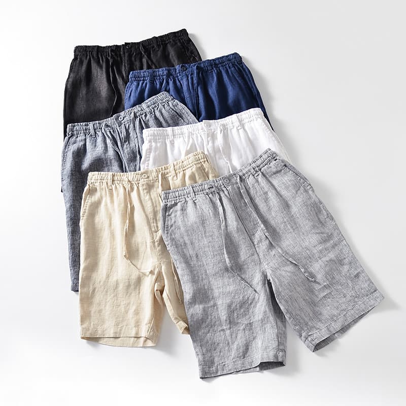 High-End puro linho Shorts masculino verão fino novo chinês Casual calças de cinco pontos calças de comprimento médio ca