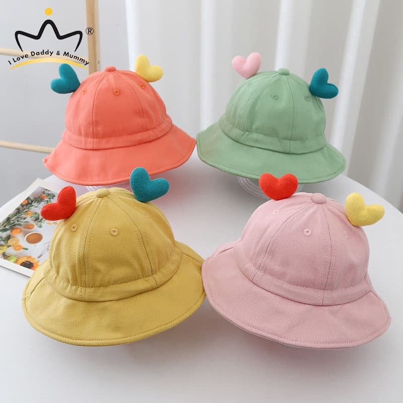 Love Heart Baby Bucket Hat Cor Sólida Protetor Solar Meninos Meninas Chapéu De Pescador Macio Para O Ar Livre Boné De Vi