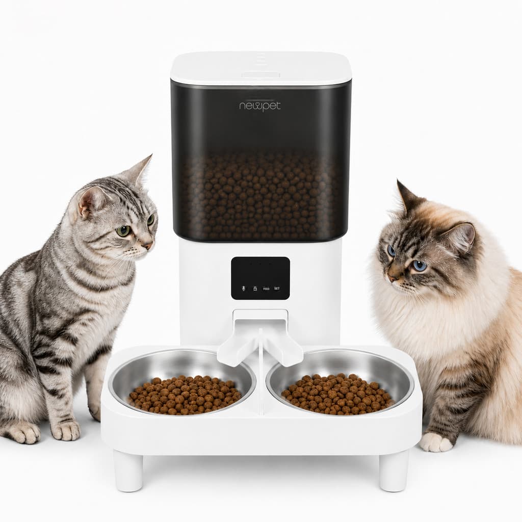Newpet Alimentador Pet Gato Automatico Wifi Control App Projeta Seu Automatica Alimentação elevada com duas tigelas