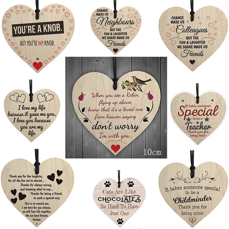 1PC Amor De Madeira diy Artesanato Acessórios Chip Natal Pendurado Presente Placa Árvore Pingente Garrafa Vinho Decoraçã
