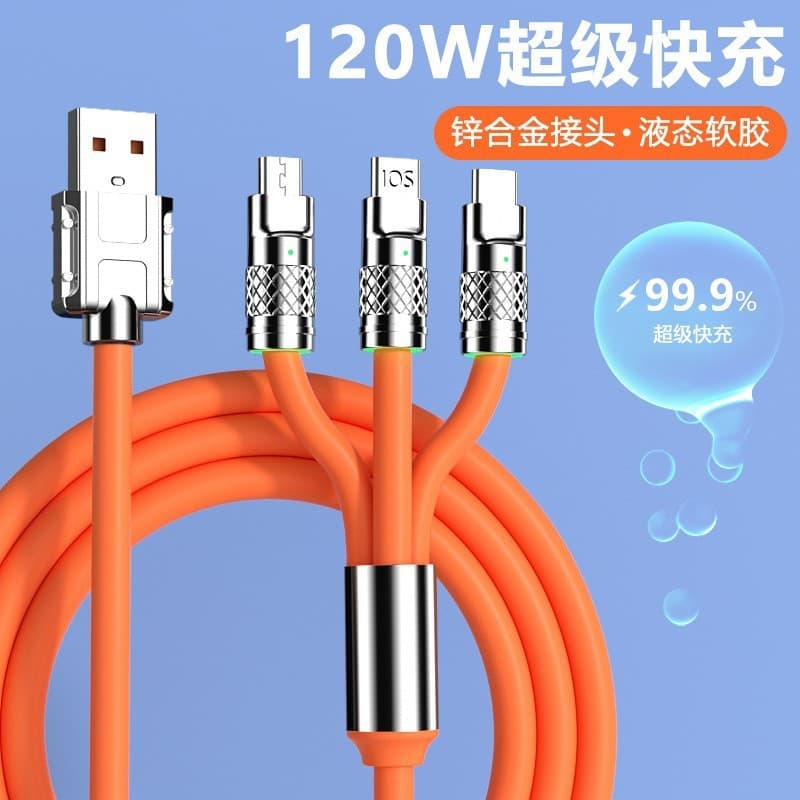 Cabo de carregamento Super rápido 120w, linha de hóspedes, liga de zinco, um para três cabos de dados, líquido Original,