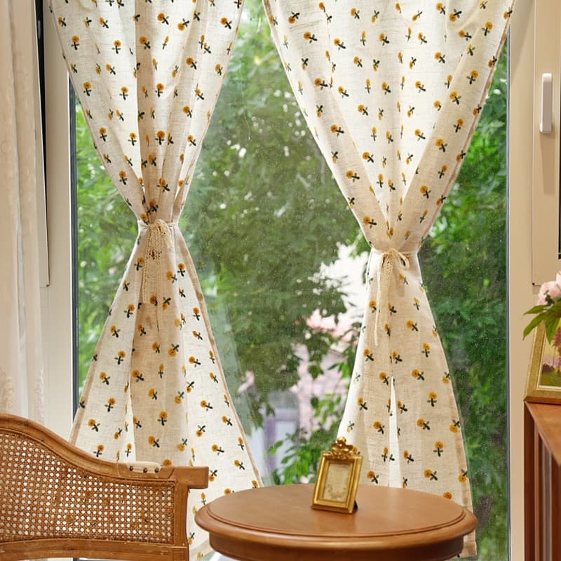 Cortina de bloqueio de armário estilo americano Pastoral pequena cortina sem perfuração Velcro Bay janela cortina curta
