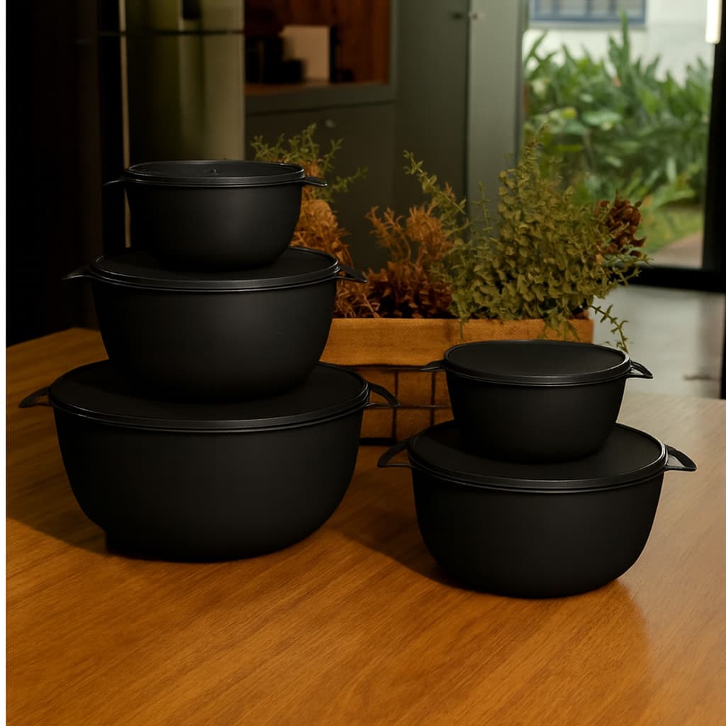 Kit 5 Potes Plásticos Bowl Redondos com Tampa BPA Free Para Mantimentos Cozinha Freezer Micro-ondas