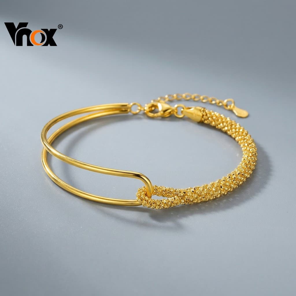 Pulseira Redonda de Ouro 18K de Dupla Camada Vnox, Elegante, Adequada para Mulheres e Meninas, Presente de Joalheria U U