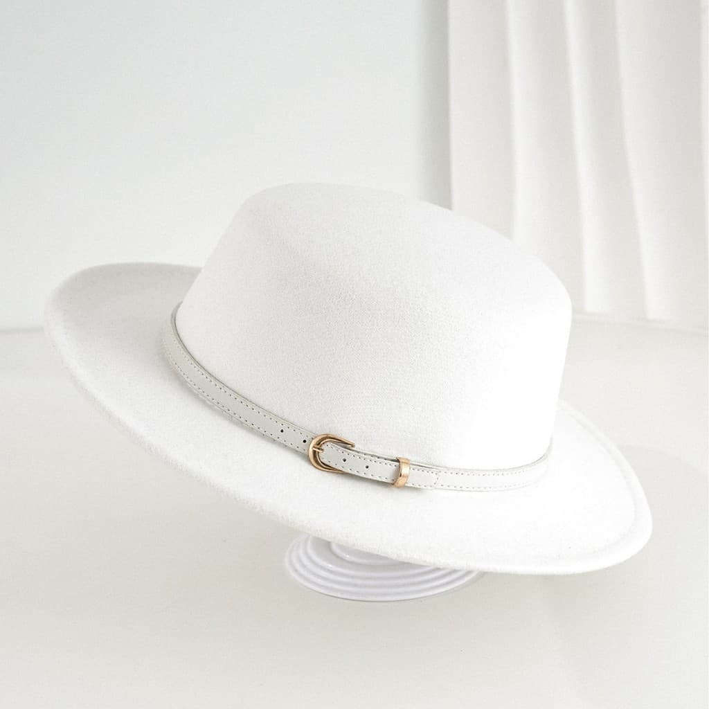 Comércio exterior novo estilo chapéu de topo plano cinto acessórios chapéu de lã panamá Jazz elegante chapéu supe