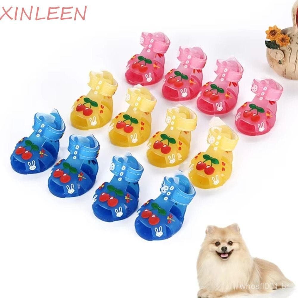 XINLEEN 4 Pçs/Set Sandálias De Geléia De Verão Para Cachorro , Sapatos De Cão Respiráveis Antiderrapantes De Desenho Ani