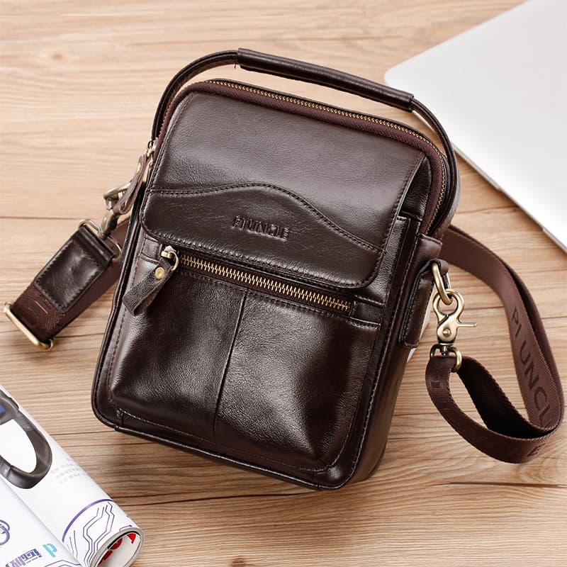Bolsa masculina de couro genuíno mensageiro de ombro bolsa multifuncional Casual ao ar livre celular pequena bolsa