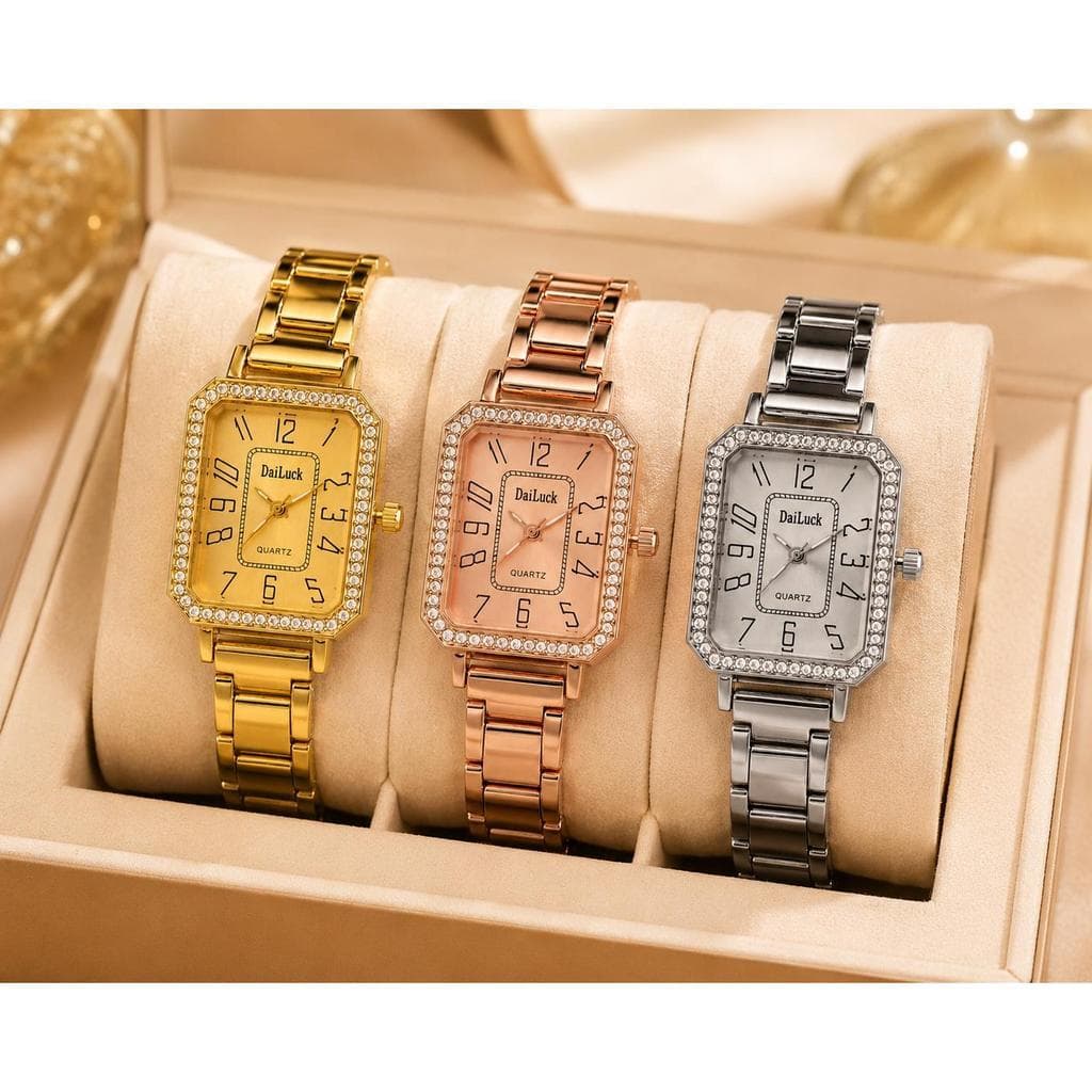 Relógio Feminino Luxo Retangular Quartz Elegante Pulseira Aço Fashion Moda Dourado Prata Rose Gold
