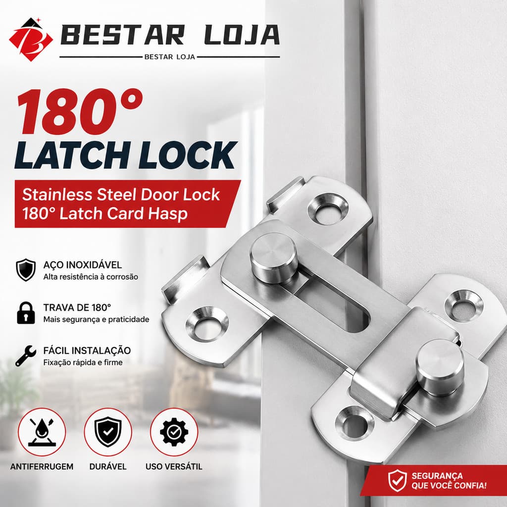 BESTAR Trava Fecho 180° Fechadura de Porta Aço Inoxidável 180° Trinco Tarjeta Ferrolho