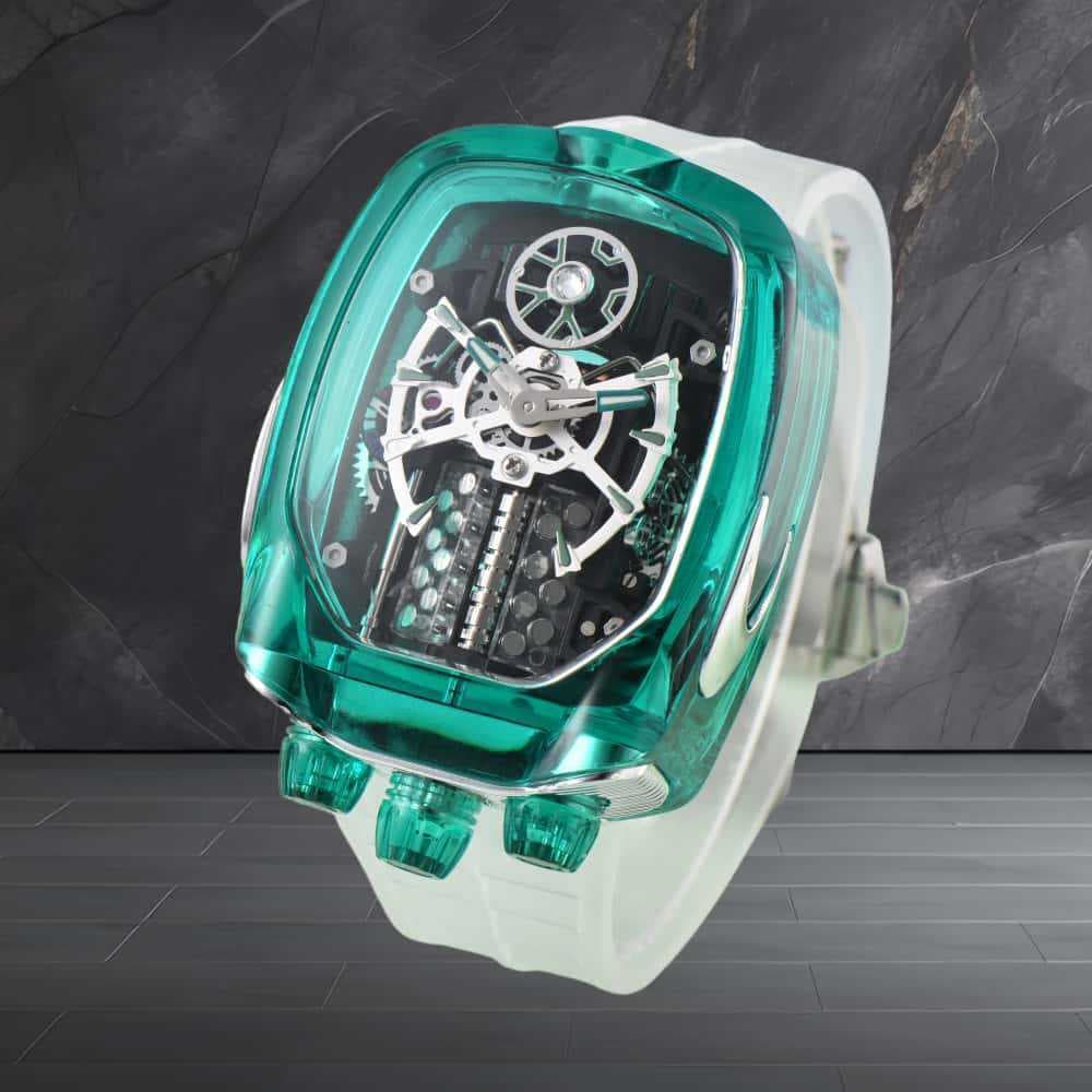 High-End perspectiva Design corrida W16 cilindro motor brilhante caixa de cristal transparente relógio de quartzo mascul
