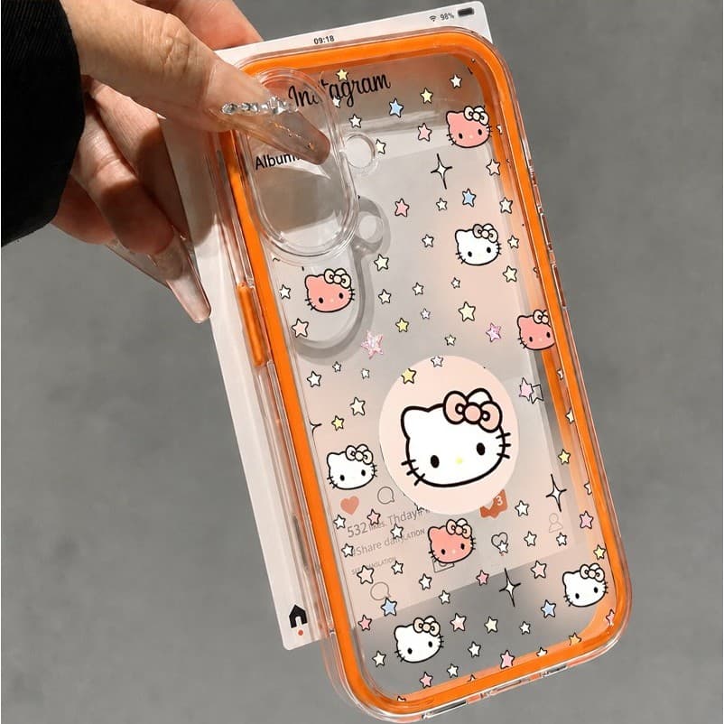 Estrelas Hello Kitty Transparente Capinha Moldura Colorida para iPhone 17 16 15 14 13 12 11 Pro Max Plus