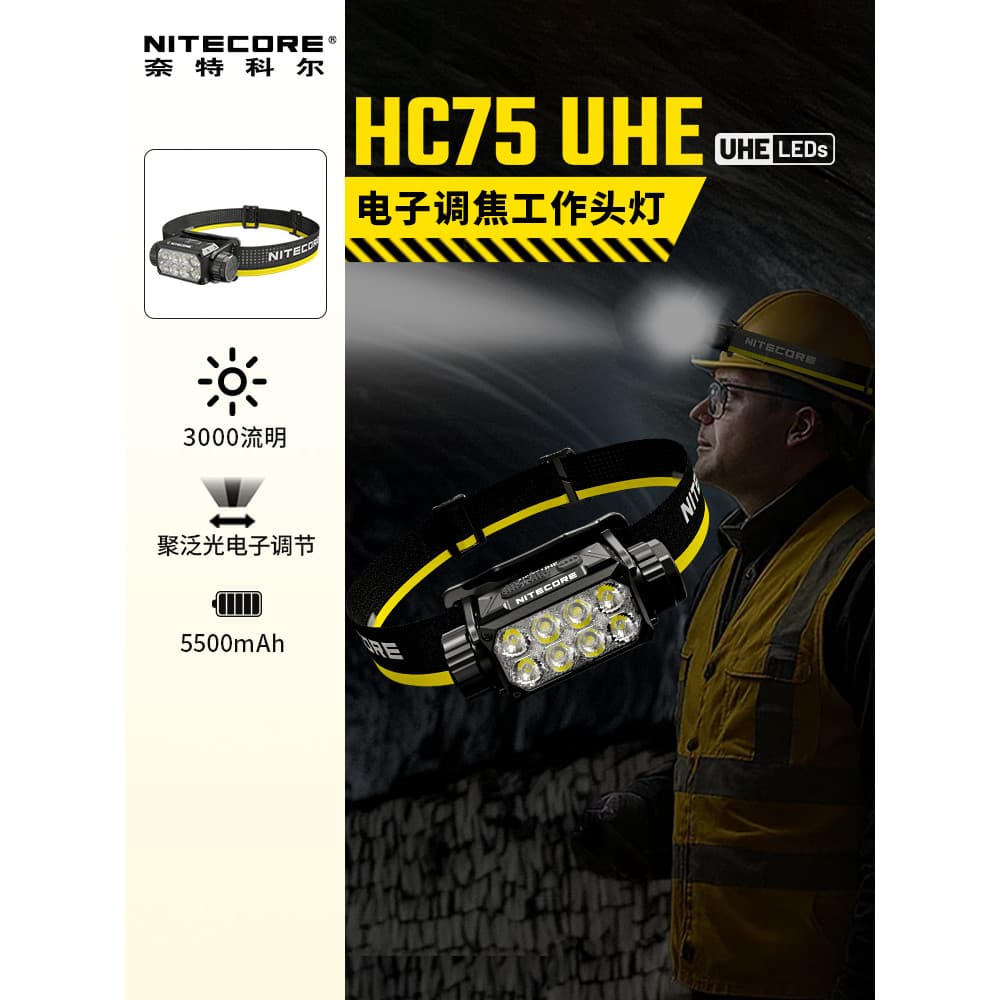 NITECORE NITECORE HC75 UHE Farol de trabalho ao ar livre Novo estilo Luz forte Farol de foco eletrônico Super brilhante