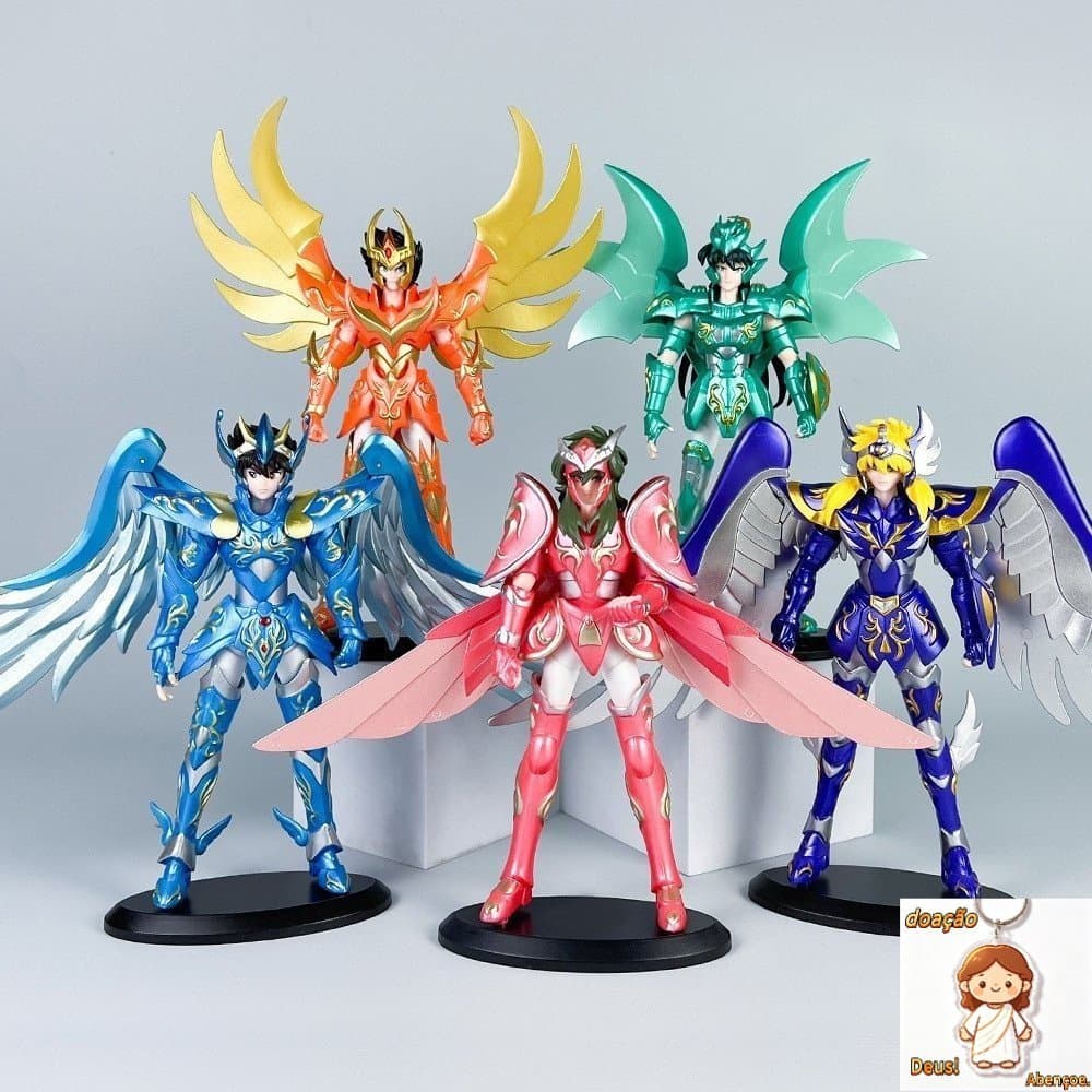 19-24cm Figuras de Anime Saint Seiya Pegasus para Aquário, Figuras de Ação Móveis de Draco Hyoga, Andromeda, Ikki e Phoe