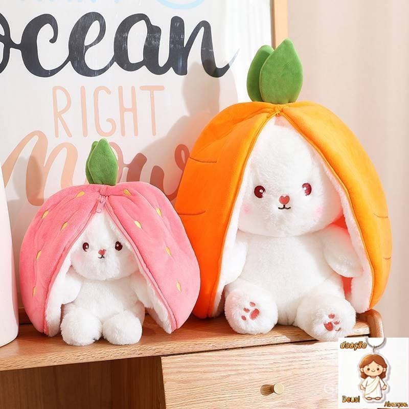 35-48cm Transformado Morango Coelho Boneca Brinquedo De Pelúcia Pequeno Branco Dormindo Cenoura