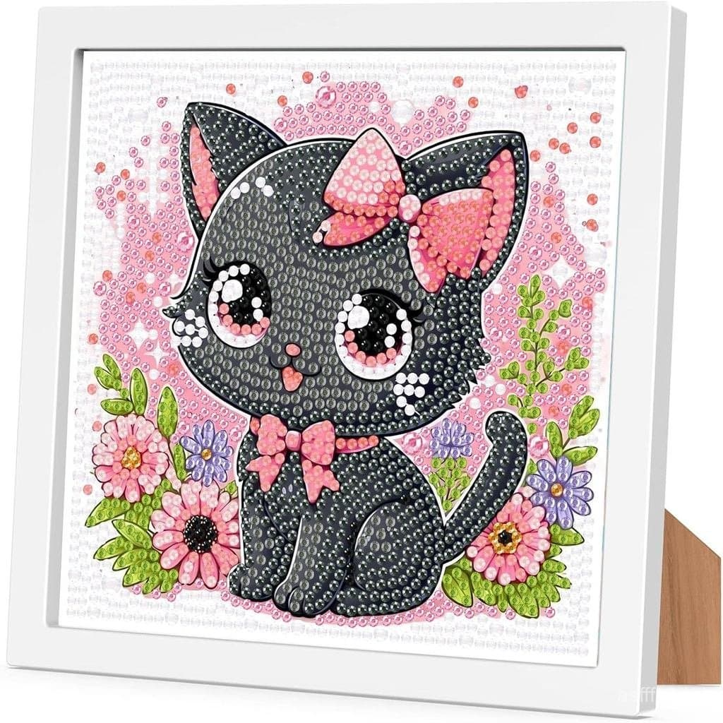 Kits de Arte com Diamantes de Gato para Crianças com Moldura - Arte com Diamantes de Gato para Crianças de 4 a 12 Anos c