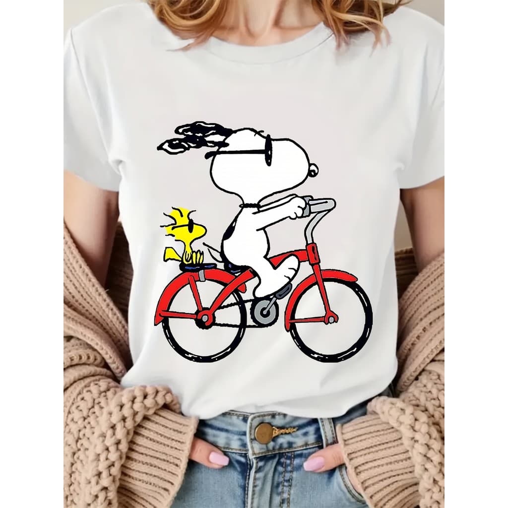 Camiseta  Andar de Bicicleta | Estilo Desenho Animado, T-Shirt Desportiva de Manga Curta com Gola Redonda Fashion, Top
