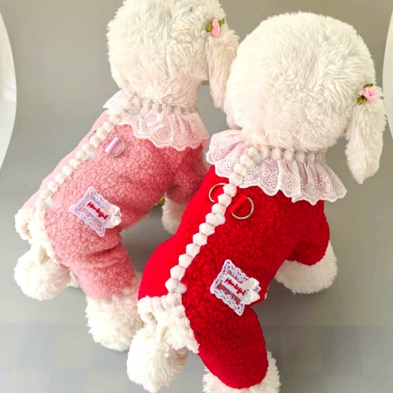 Roupas para animais de estimação filhote de cachorro roupas de gato outono inverno gola de renda de casal roupas
