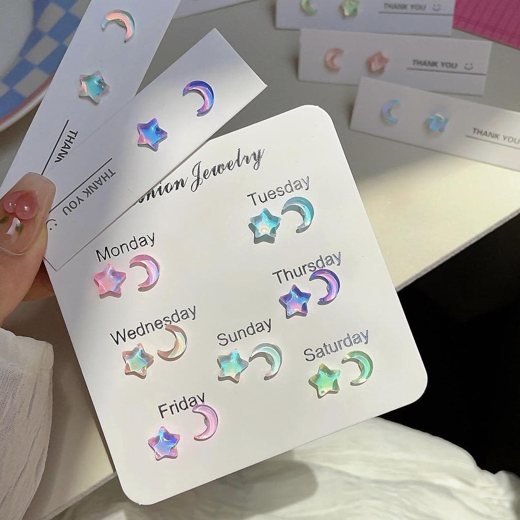 Crianças estilo prata agulha estrela lua menina brincos doce pequeno requintado Super piscando All-Match orelha Piercing