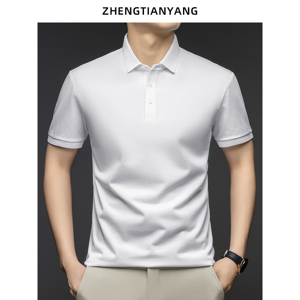 Camiseta masculina de manga curta de algodão de seda gelo com contas de manga comprida camisa Polo de algodão verão lape