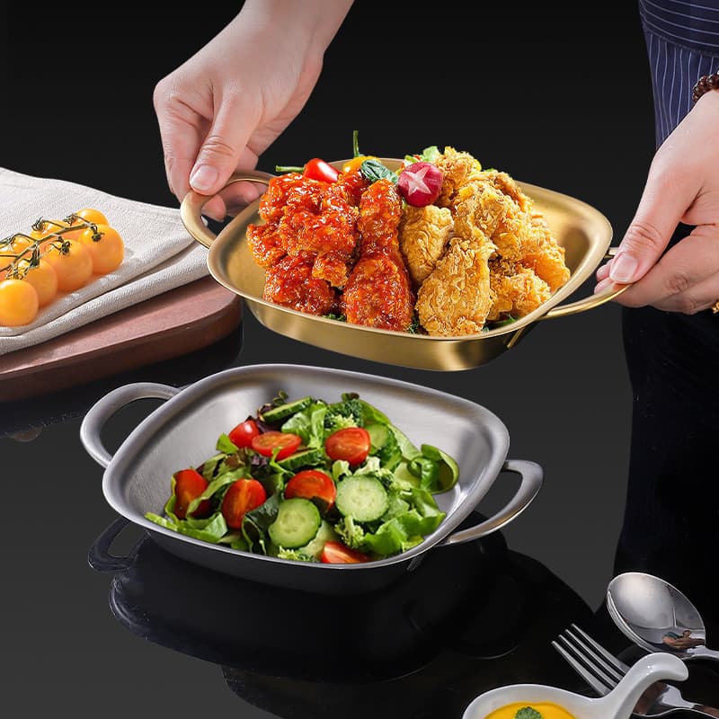 Prato de lanche quadrado de aço inoxidável criativo coreano prato quadrado profundo restaurante comercial asas de frango