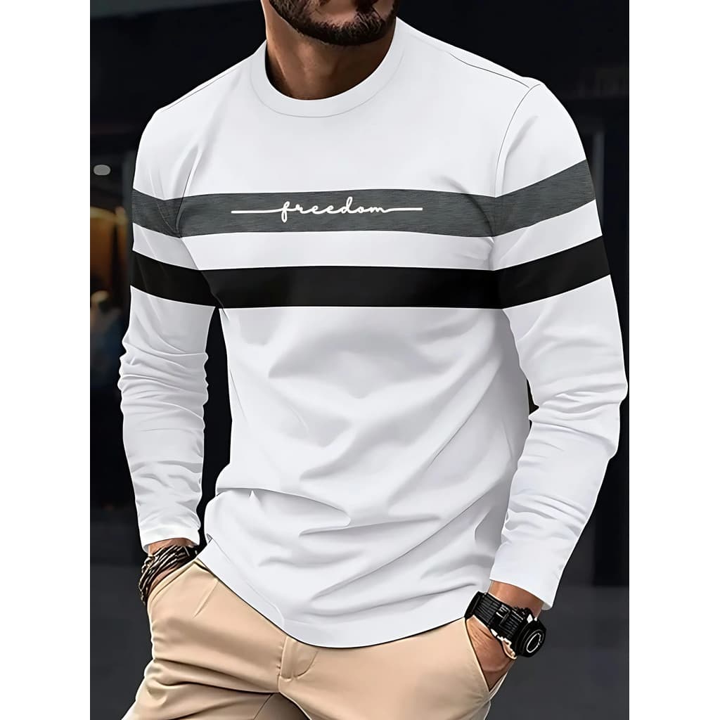 a Nova Camiseta Masculina De Manga Comprida Para Primavera E Outono Apresenta Uma Estampa Listrada 3D casual Confortável