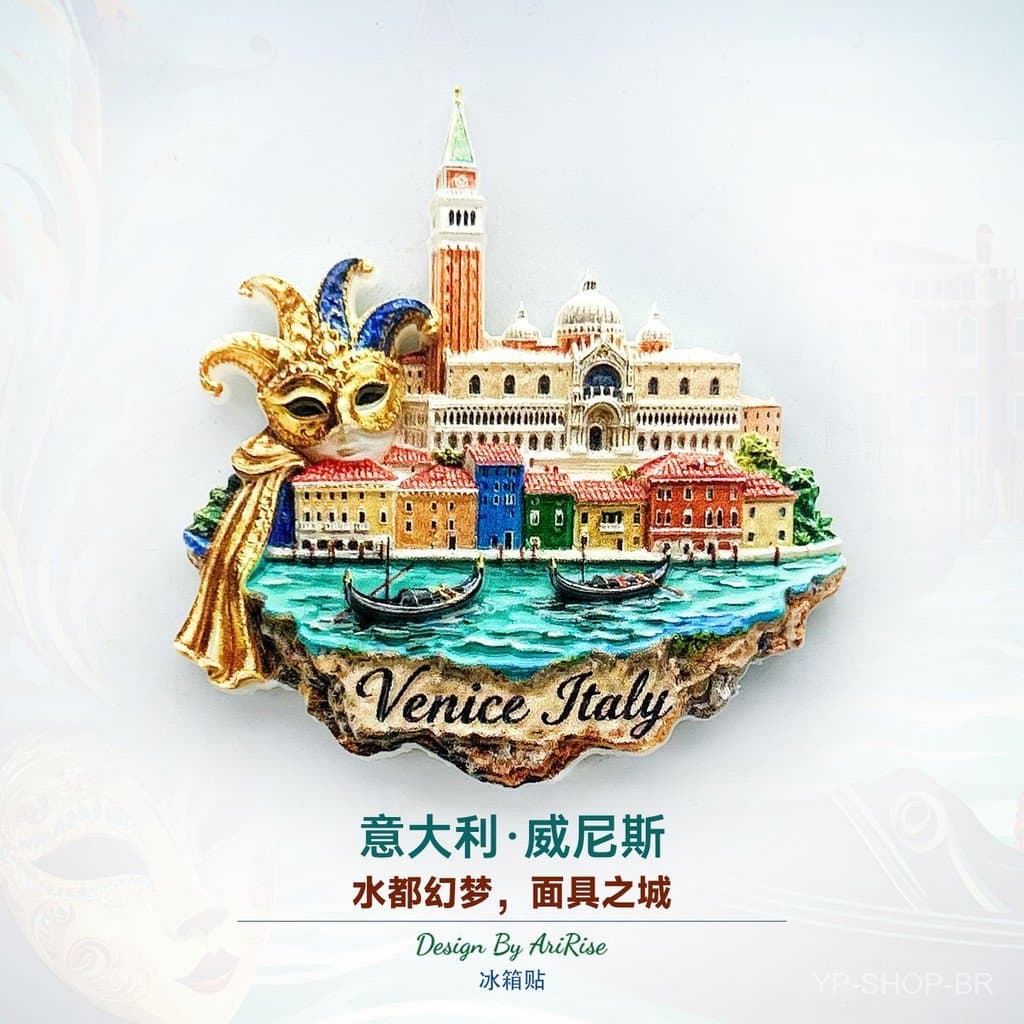 Ímã de Geladeira: Máscara Veneziana Italiana, Castelo, Barco, Paisagem Miniatura 3D, Adesivo Magnético, Lembrança de Via