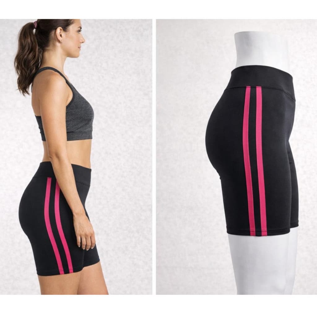 Bermuda Fitness Legging Feminina Poliamida com Listra Rosa Meia Coxa