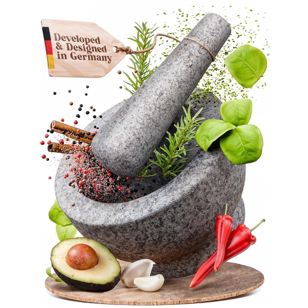 Conjunto de Pilão e Socador ChefSofi com Capacidade para 1,5 Xícaras - Granito Pesado Não Polido para Desempenho Aprimor