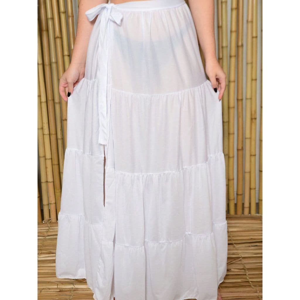 AMY FASHION Saia Envelope Saida de Praia LONGA  Saia de Amarrar com babado 4 marias Moda Verão Blus Side VESTE ATE G3