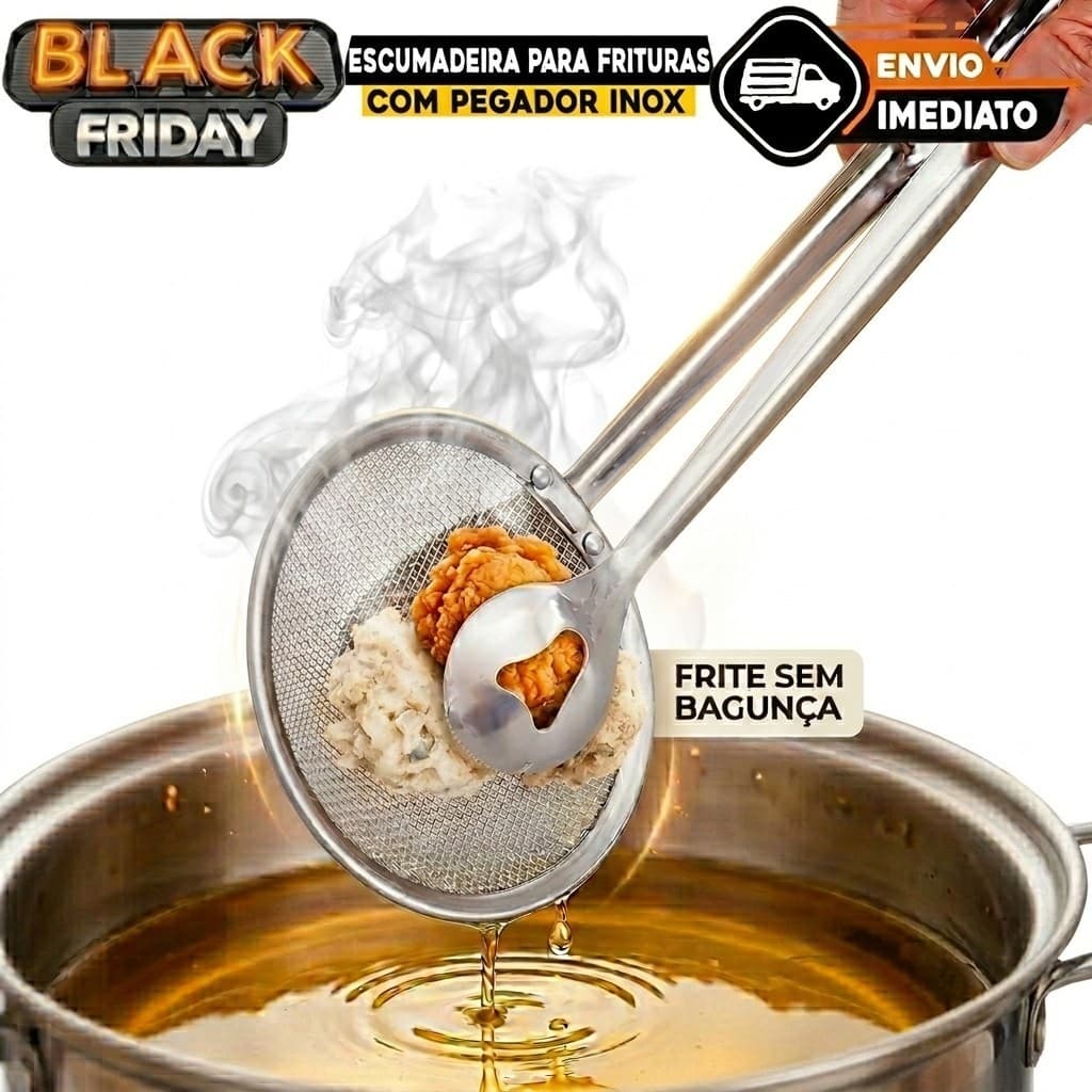 Escumadeira Para Fritura Com Pegador Inox 28,5cm so aquii