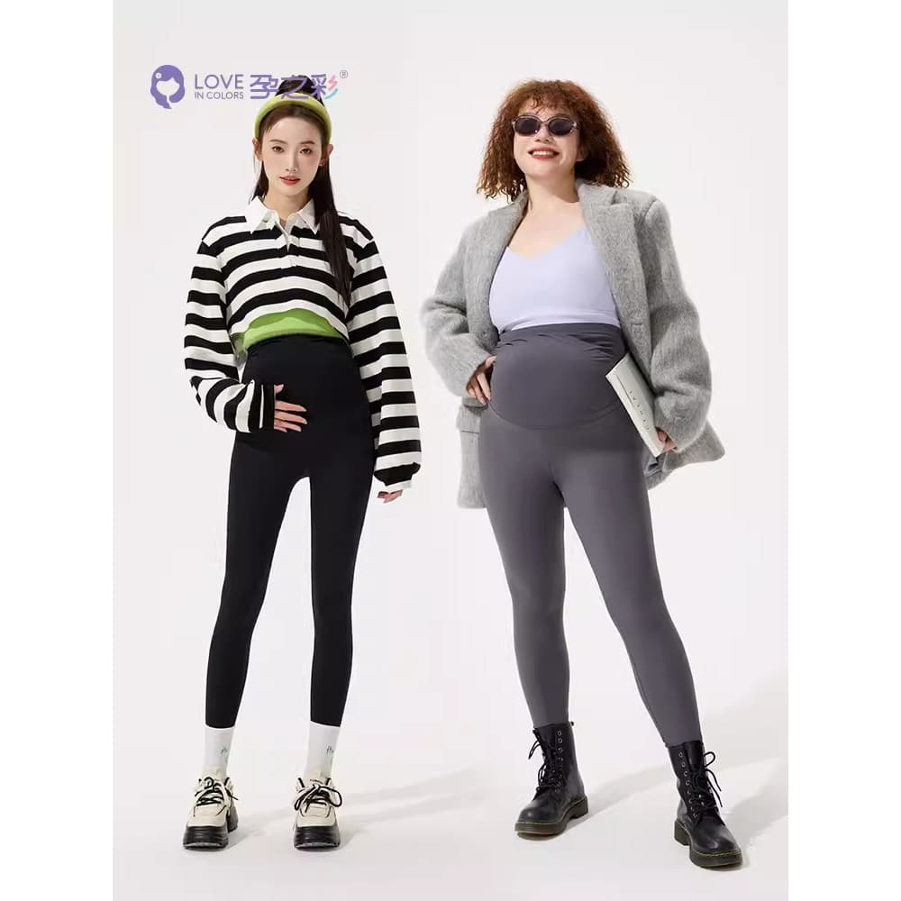 Cor grávida mulheres grávidas estilo inverno forro de lã Leggings alta elástica calças de tubarão calças de Yoga mulhere