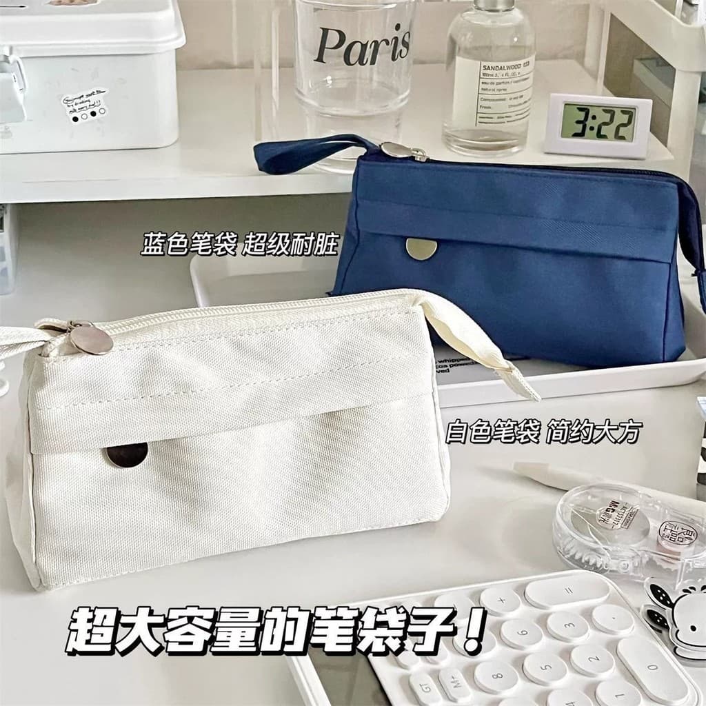 Bolsa de papelaria de lona de cor sólida Bolsa de armazenamento Estojo de lápis de grande capacidade Nicho Caixa de pape