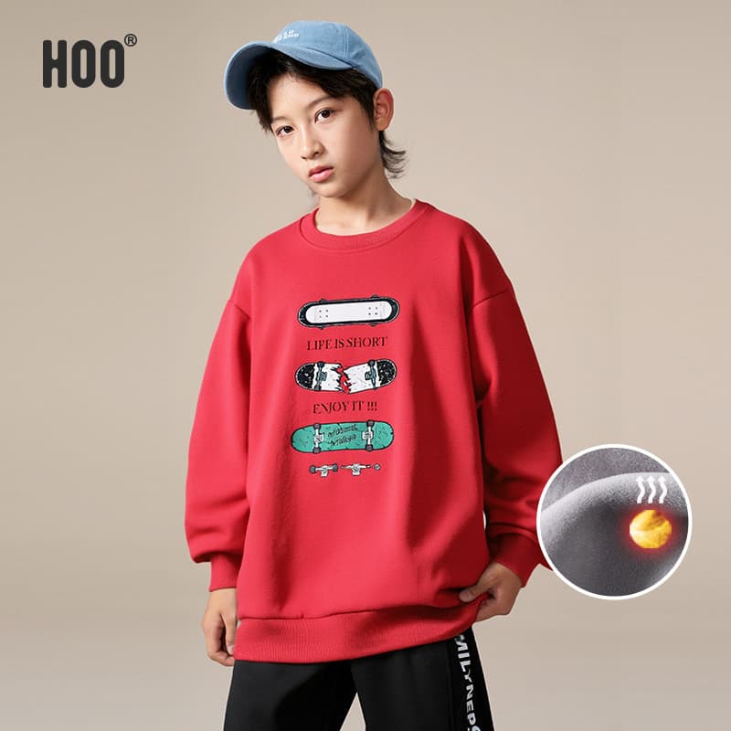 Hoo meninos moletom forro de lã solto vermelho outono inverno júnior estudantes do ensino médio meninos camiseta